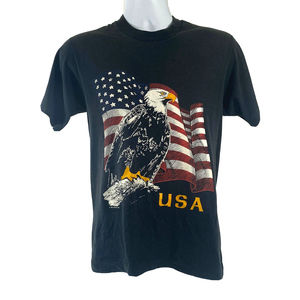 Vintage 1991 USA Flag & Eagle American Patriotic 50/50 Black T-Shirt-Size Medium